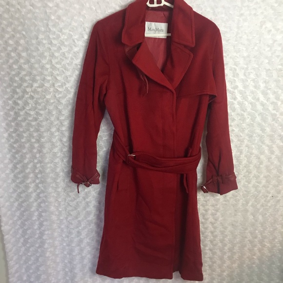 MaxMara Jackets & Blazers - MaxMara Red Alpaca Belted Cuffs Double Breasted Trench Coat Size 14 US